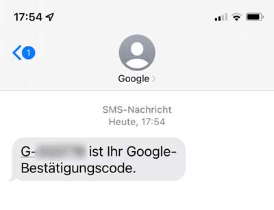 Text Message auf dem Smartphone: Google-Konto Bestätigungscode per SMS erhalten