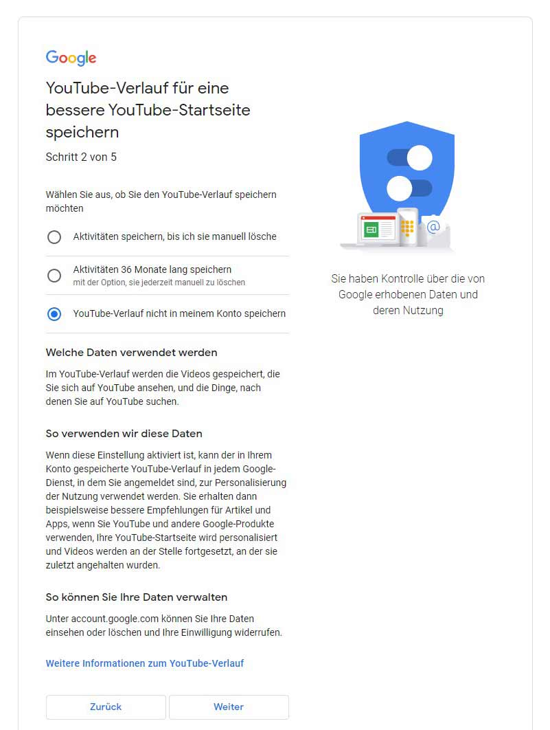 YouTube Verlauf für YouTube persönliche Startseite konfigurieren