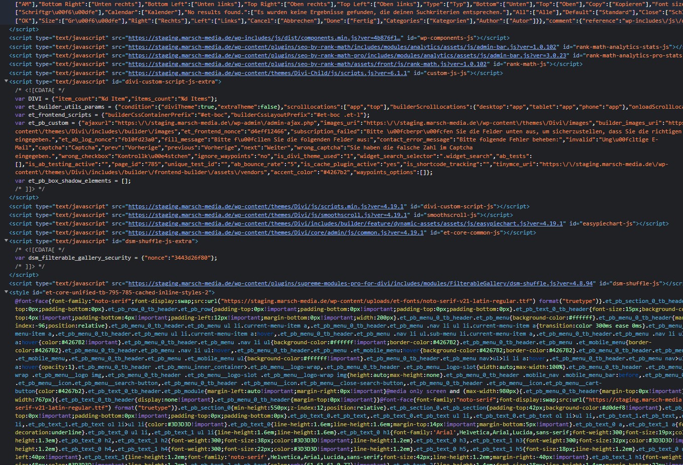 Ausschnitt des HTML Code einer Webseite von marsch-media