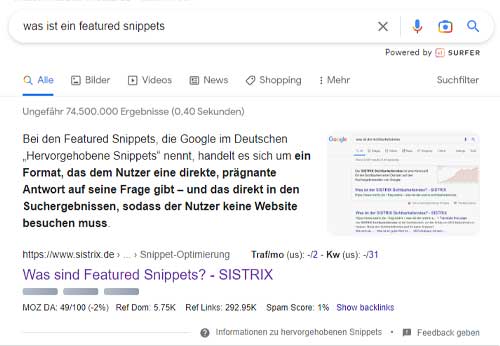 Featured Snippet in den SERPs